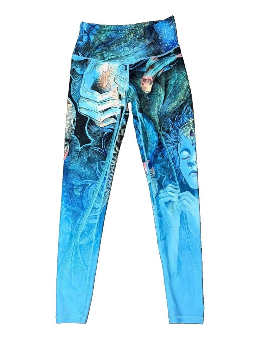 Chisportate Sustainable Yoga Leggings Pants Size M Blue Koi Fish Ocean Goddess